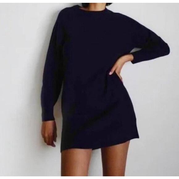 Thakoon Wool Sweater Mini Dress Women's Sz S Midnight Navy Blue Crewneck Preppy - Picture 10 of 16